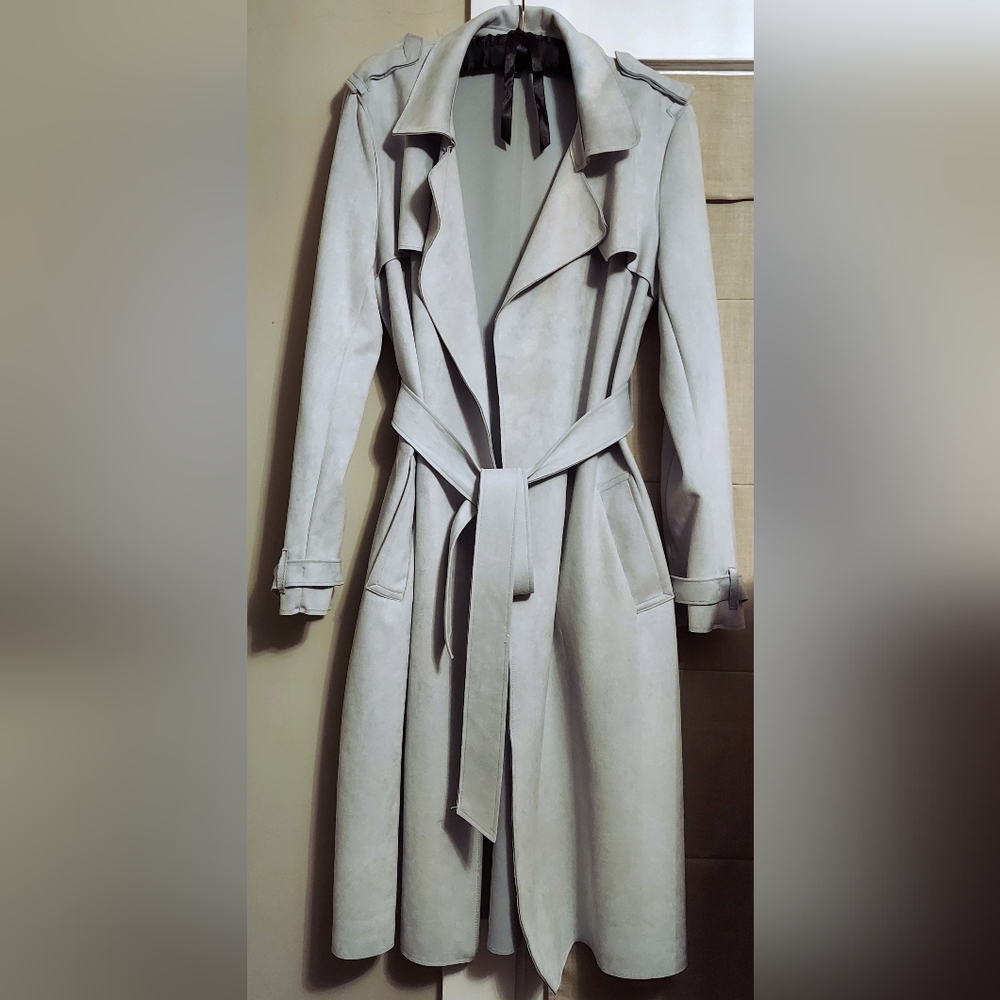 Joan Vass New York Trench Overcoat, Like New, Size L.
